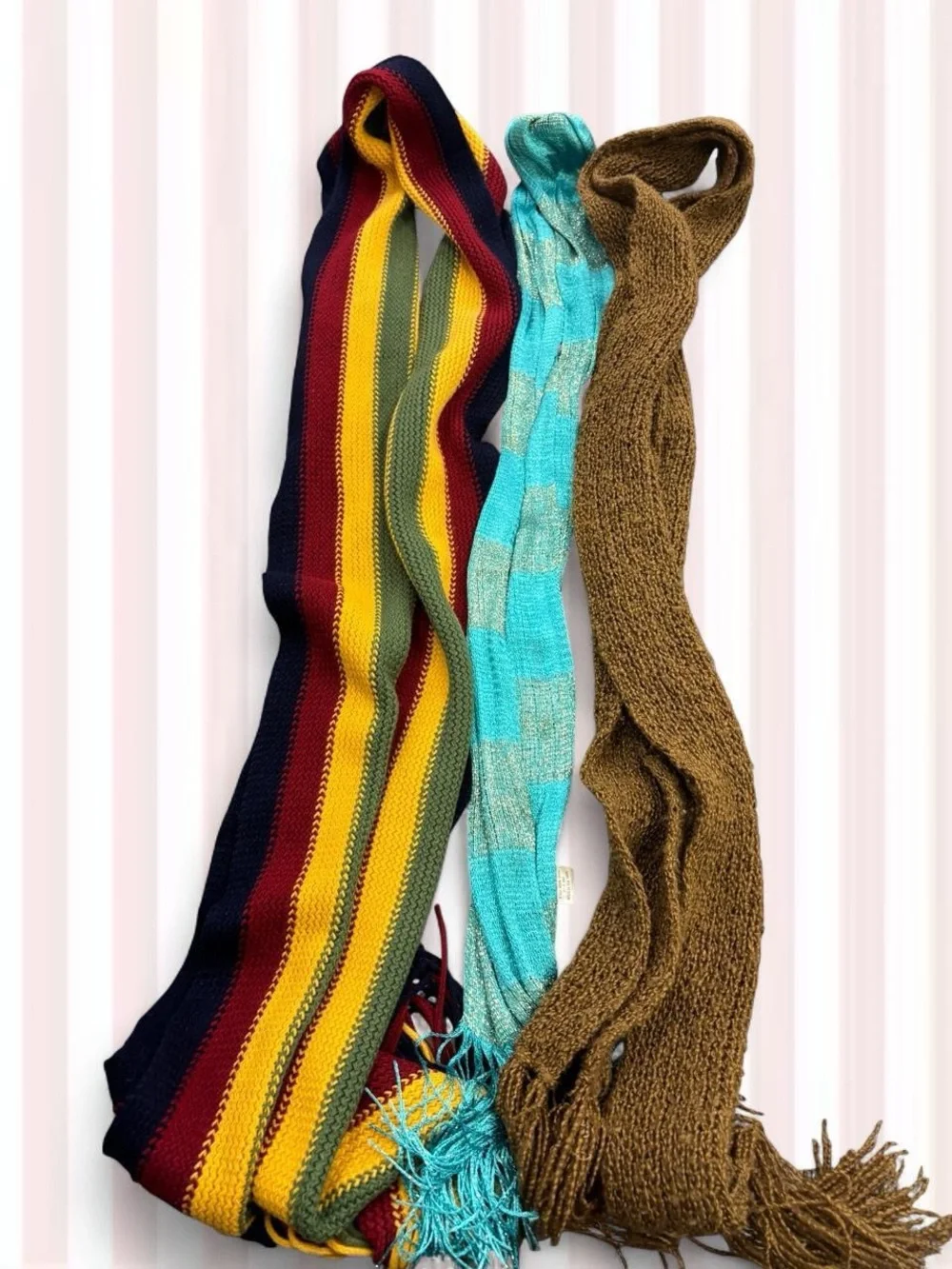 Kids Multicolor Knit Scarves - Striped, Aqua & Brown